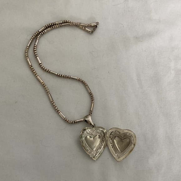 Sterling Silver Valentines heart Repousee Locket Necklace - Picture 4 of 7